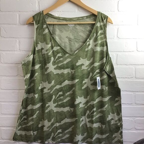 𝅺old Navy tank top camo green XL V neck sleeveless 100% cotton - Picture 8 of 8